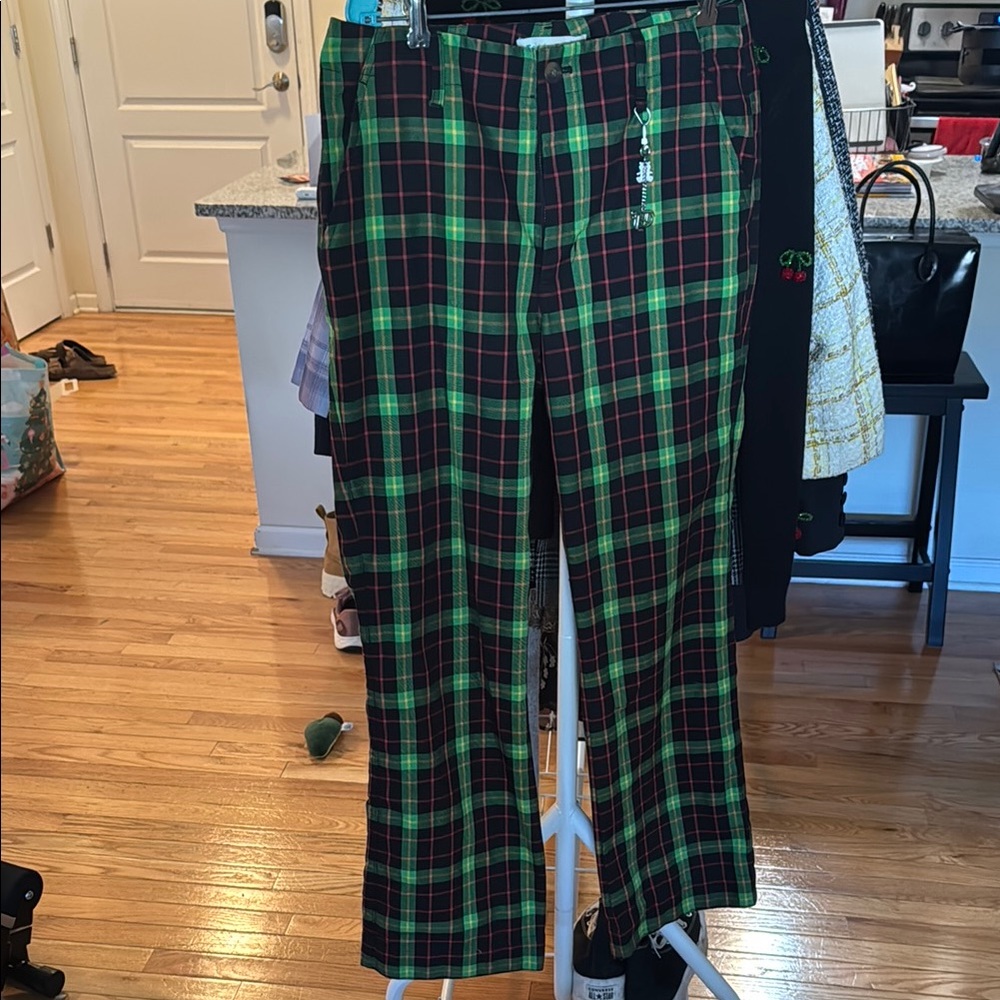 Plaid Unisex Pants - Green and Red